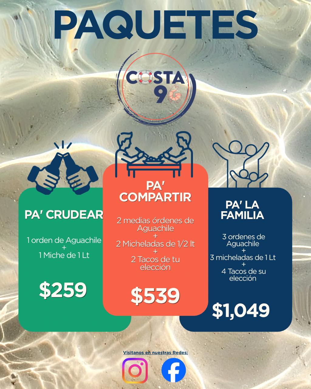 Paquetes Costa 96: Pa' Crudear $259, Pa' Compartir $539 y Pa' la Familia $1,049